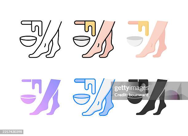 leg waxing icon. 6 different styles. editable stroke. - woman with smooth legs stock illustrations