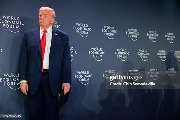 President Donald Trump attends a reception for business leaders at the World Economic Forum Annual Meeting on January 21, 2026 in Davos, Switzerland....