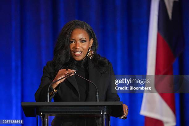 Representative Jasmine Crockett, a Democrat from Texas and US Senate candidate, during a debate at the 2026 Texas AFL-CIO COPE Convention in...