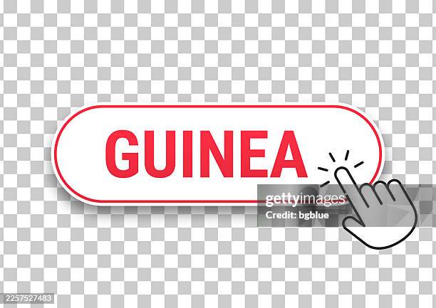 guinea - 3d click web button with hand cursor on blank background - hand pushing button stock illustrations