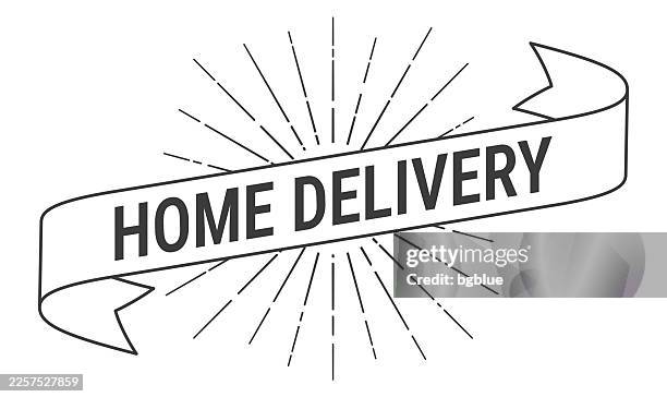 home delivery - banner with sunbursts on white background - home delivery stock illustrations