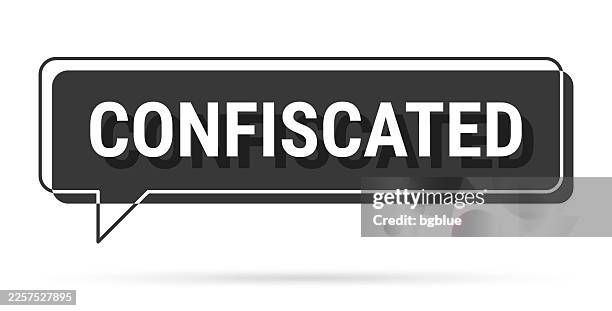 confiscated - 3d black speech bubble on white background - holding chat bubble stock illustrations