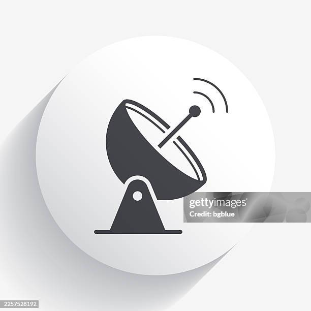 satellite dish. icon on circle button with long shadow - observatory stock illustrations