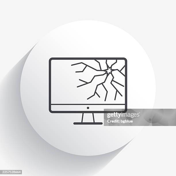desktop computer with broken screen. icon on circle button with long shadow - shocked computer stock illustrations