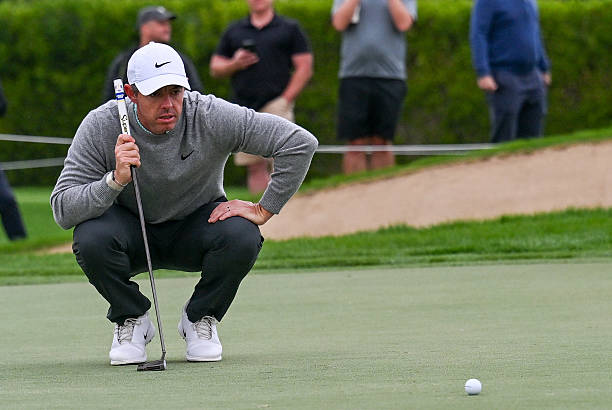 Irish golfer Rory McIlroy competes in the fourth and final round of the Hero Dubai Desert Classic 2026 at Emirates Golf Club in Dubai, United Arab...