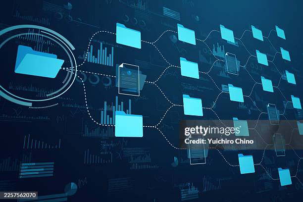 computer data folder automation and cloud computing network - arquivar documentos imagens e fotografias de stock