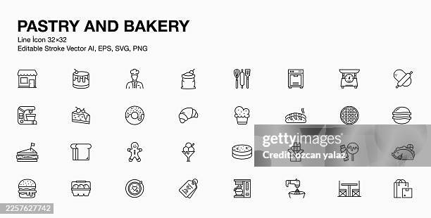 illustrations, cliparts, dessins animés et icônes de ensemble d’icônes de la gamme pâtisserie et boulangerie - ustensile de cuisine