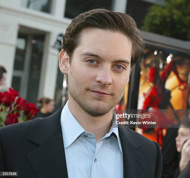 Tobey Maguire at the premiere of "Spider-Man" at the Village Theater in Westwood, Ca. Monday, April 29, 2002. Photo by Kevin Winter/Getty Images.