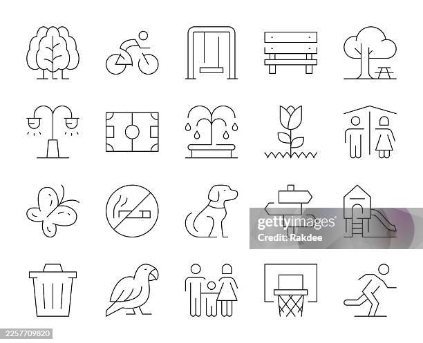 park – thin line icons - herbst hund stock-grafiken, -clipart, -cartoons und -symbole