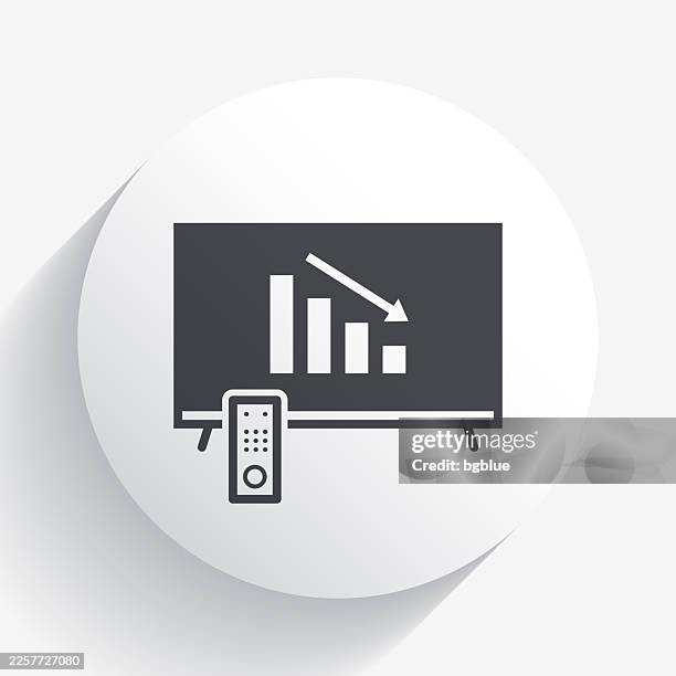decreasing chart on tv. icon on circle button with long shadow - 3d circle graph stock illustrations