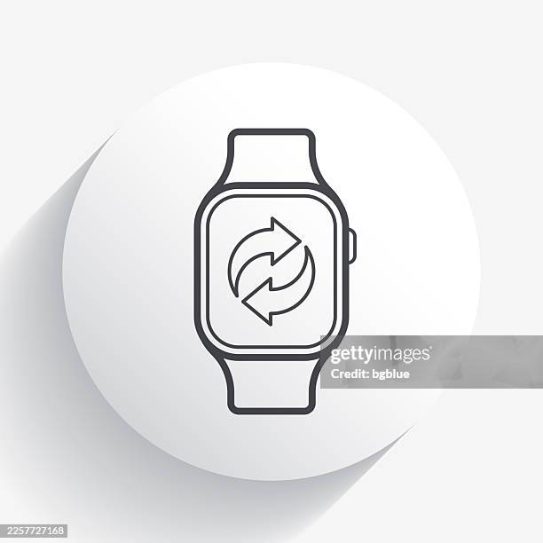 recycle symbol on smartwatch. icon on circle button with long shadow - computer recycling stock illustrations