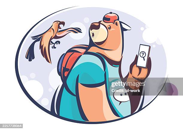 eagle blaming bear who is using smartphone - explorer portrait stock illustrations