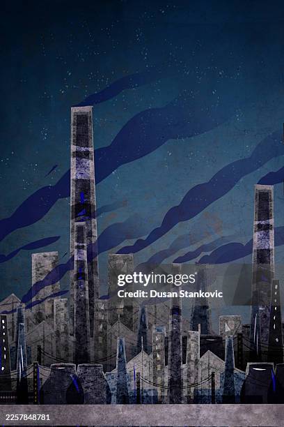 industrial pollution in the city 2026 - climate change background stock illustrations