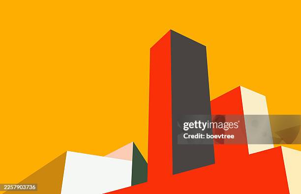 abstract color minimal geometric collage style city building pattern design background - looking up at buildings stock illustrations