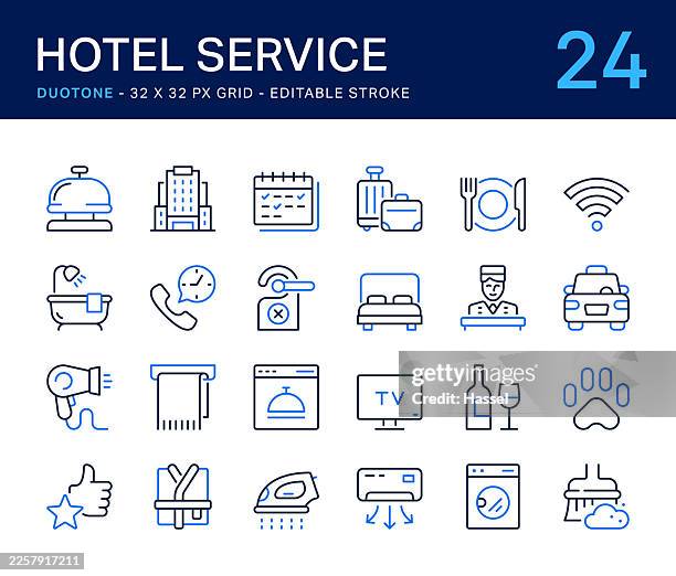 hotel service icon set - concierge stock illustrations