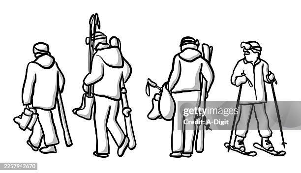 skiers after ski - ski boot stock illustrations