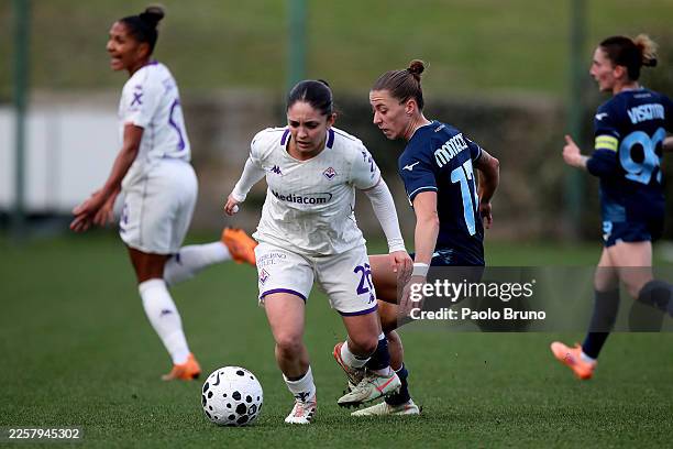 Margherita Monnecchi of SS Lazio women competes for the ball with Maya Cherubini of ACF Fiorentina women during the Serie A women match between SS...