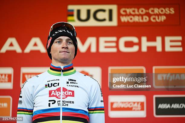 Mathieu van der Poel of Netherlands and Team Alpecin-Premier Tech celebrates at podium as race winner during the 4th UCI Cyclo-cross World Cup...