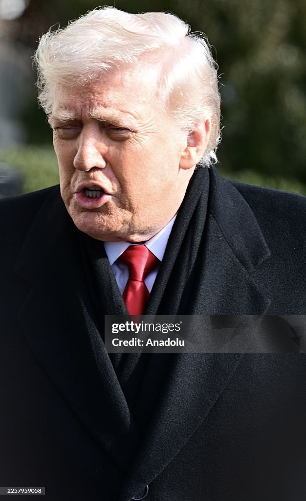 Donald J Runk US President Donald J. Trump speaks to reporters before departing the ...