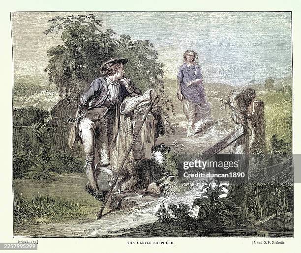 the gentle shepherd, dog, victorian vintage illustration 19th century 1850s - church of the good shepherd new zealand stock illustrations