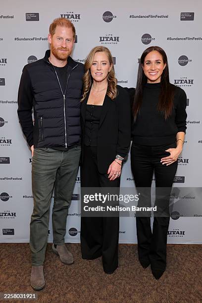Prince Harry, Duke of Sussex, Amy Redford and Meghan, Duchess of Sussex attend the Salt Lake City celebration and premiere of "Cookie Queens" during...