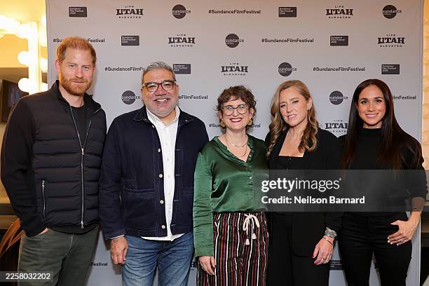 Prince Harry, Duke of Sussex, Director of the Sundance Film Festival, Eugene Hernandez, Alysa Nahmias, Amy Redford and Meghan, Duchess of Sussex...