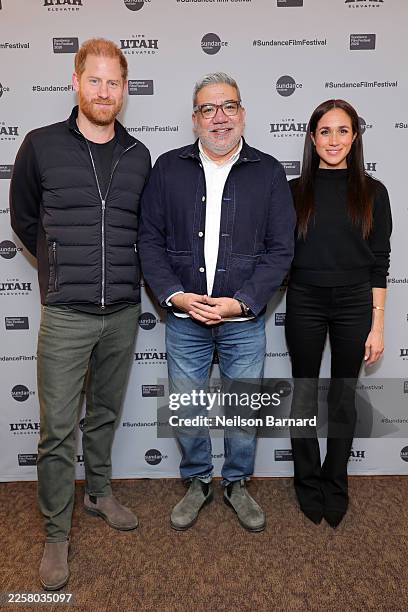 Prince Harry, Duke of Sussex, Director of the Sundance Film Festival, Eugene Hernandez and Meghan, Duchess of Sussex attends the Salt Lake City...
