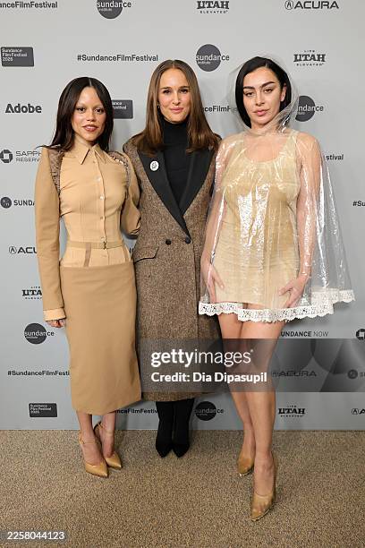 Jenna Ortega, Natalie Portman, and Charli xcx attend "The Gallerist" Premiere during the 2026 Sundance Film Festival at Eccles Center Theater on...