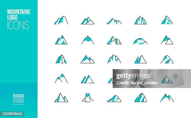 mountains logo icons editable stroke - rock wall climbing stock illustrations
