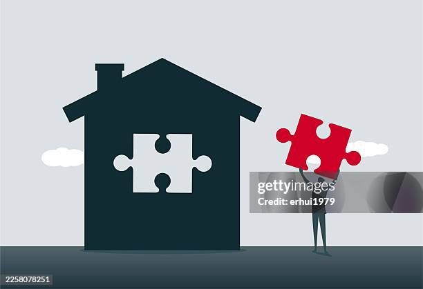 homeownership and real estate solution concept - complete puzzle stock illustrations