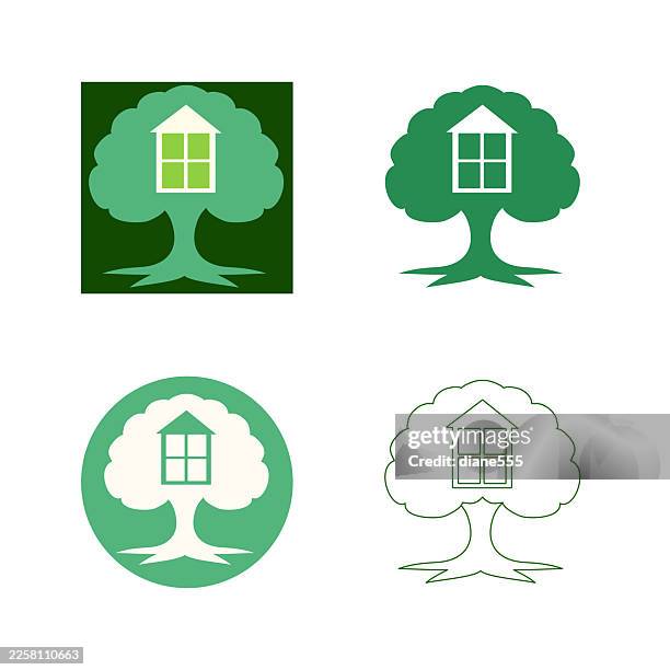 environment icon set in different styles - treehouse stock illustrations