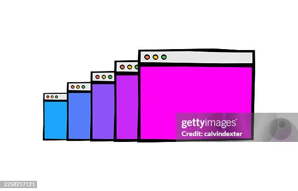 doodle style drawing web browser multiple windows - looking at multiple monitors stock illustrations