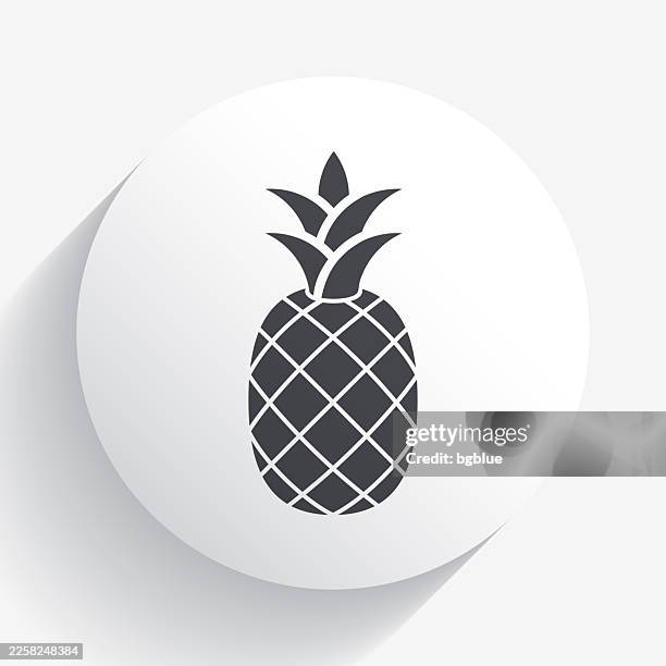 pineapple. icon on circle button with long shadow - pineapple leaf stock illustrations