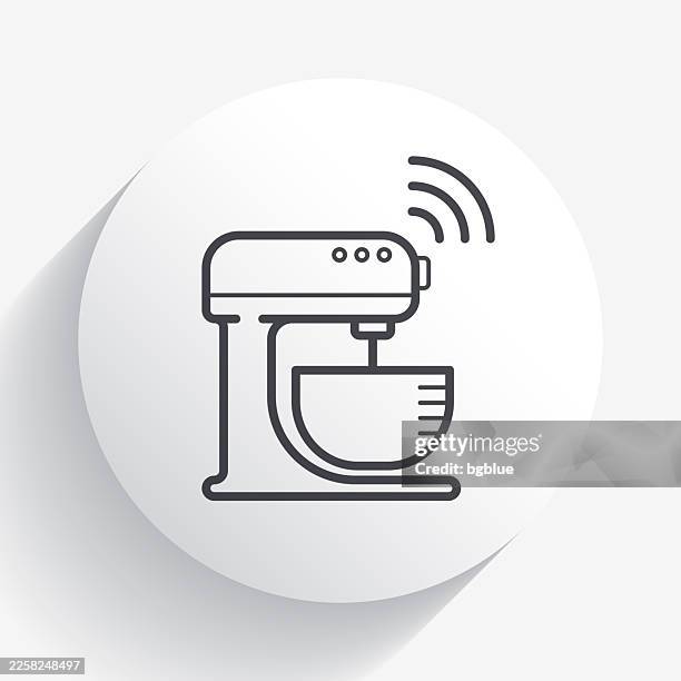 smart stand mixer. icon on circle button with long shadow - whisking batter stock illustrations