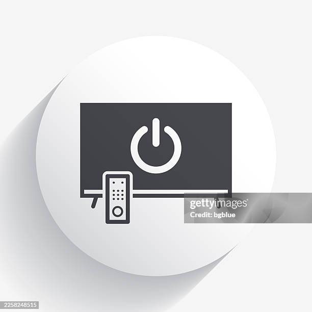tv with power button. icon on circle button with long shadow - switch off screen stock illustrations
