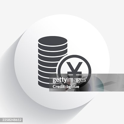 Yen coins stack. Icon on circle button with long shadow Yen coins stack. Icon on circle button with long shadow