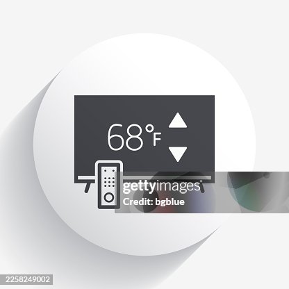 TV with heating control. Icon on circle button with long shadow TV with heating control. Icon on circle button with long shadow