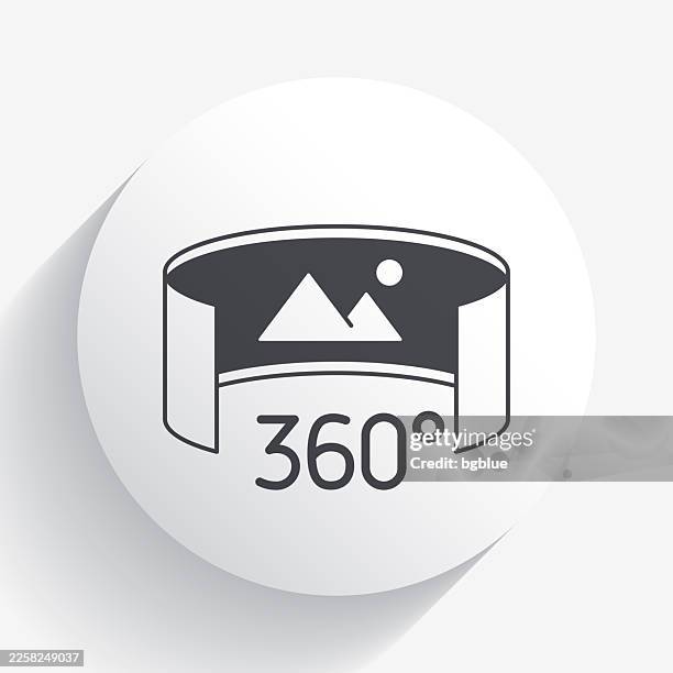 360 degree view - virtual reality. icon on circle button with long shadow - camera screen white background stock illustrations