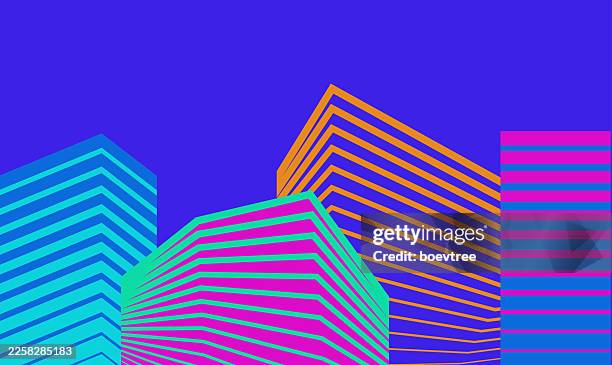 abstract colors 3d perspective geometric stripe collage pattern city architecture background - office perspective stock illustrations