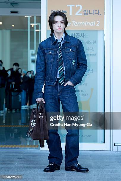 Hyunjin of boy band Stray Kids is seen departing for Paris, France for Dior Men’s Winter 2026‑2027 Collection Show at Incheon International Airport...