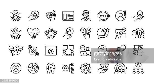 customer relationship line icon set. group of object. - lead generation stock illustrations