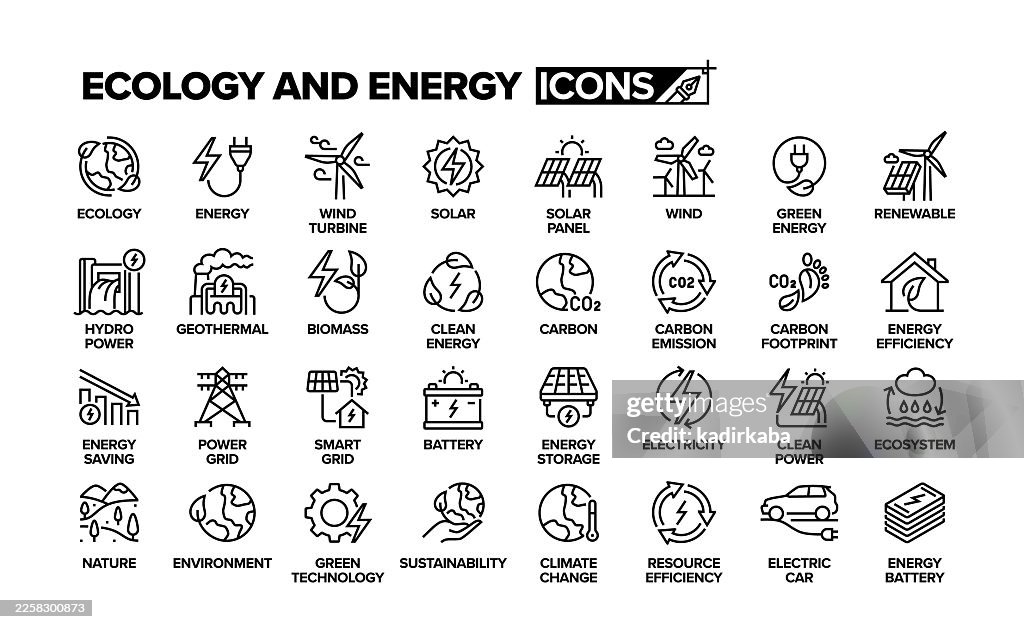 Ecology and Energy Line Icon Set. Group Of Object.