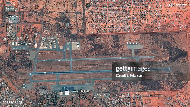 Vantor satellite image shows an overview of Niamey Airport and surrounding military bases before an attack in Niger. Please use: Satellite image 2026...