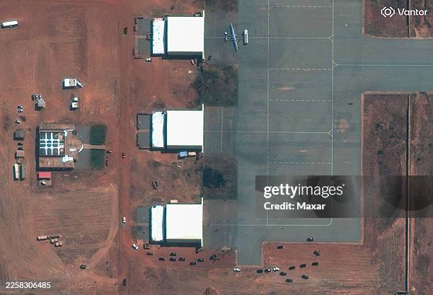 Vantor satellite image shows security force activity and one of the Aksungur-class drones. Please use: Satellite image 2026 Vantor.