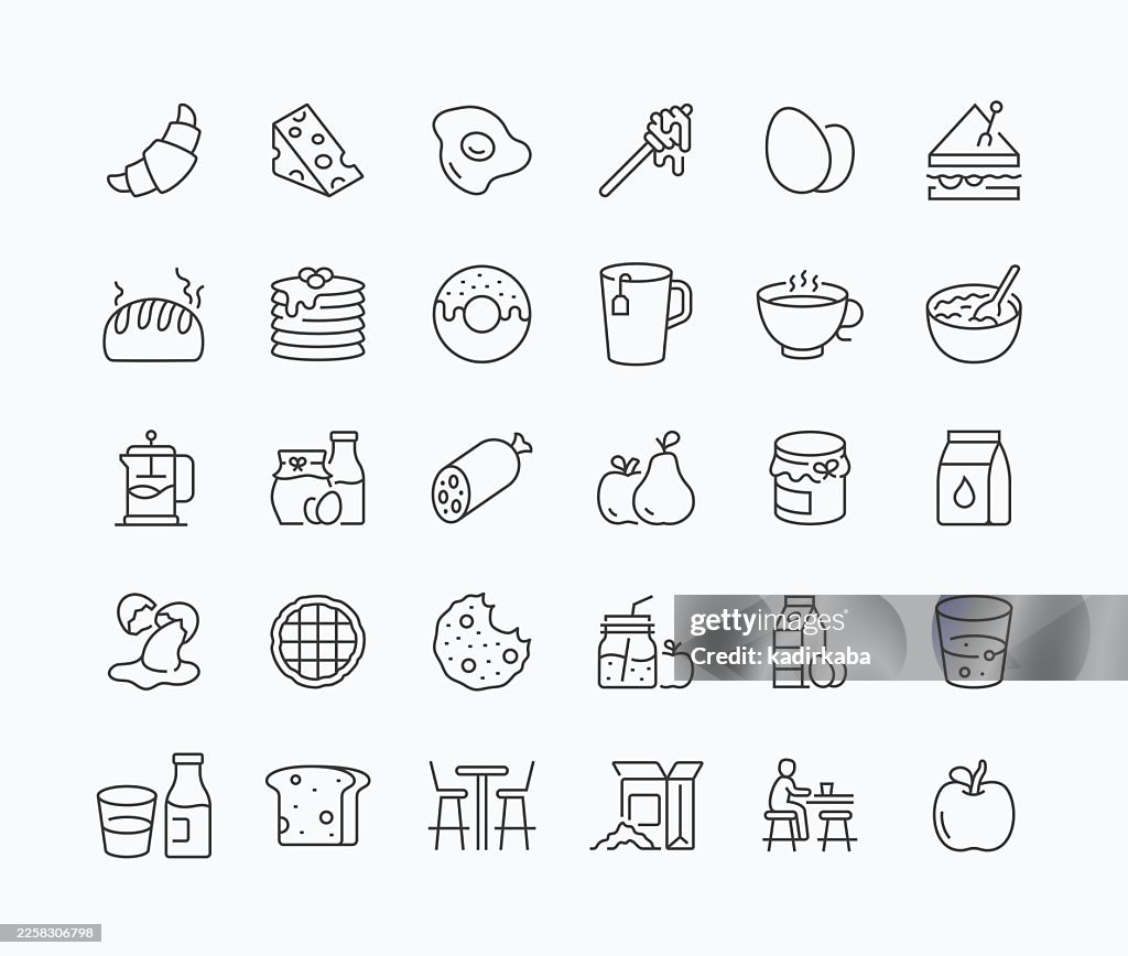 Thin Breakfast Line Icon Set · 30 Icons