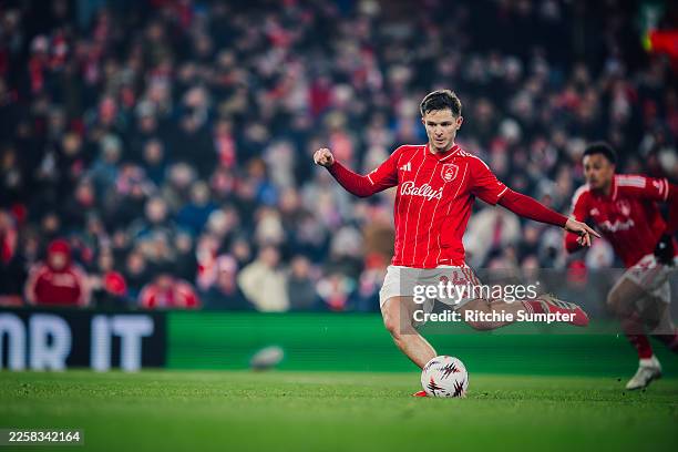 James McAtee of Nottingham Forest steps up for a last minute penalty during the UEFA Europa League 2025/26 League Phase MD8 match between Nottingham...