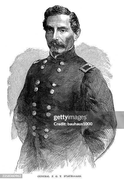 general beauregard engraving - csa archive stock illustrations