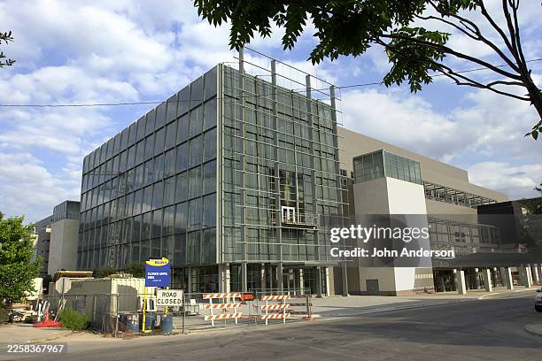 Exterior view, looking northeast from East Cesar Chavez Street, of the Austin Convention Center, Austin, Texas, May 21, 2002. At the time, it was...