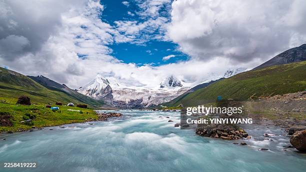 sapu heiliger berg, naqu, xizang, china, asien, tibet, schneeberg, berg nyenchen tanglha, qinghai-xizang plateau. - flugzeugperspektive stock-fotos und bilder