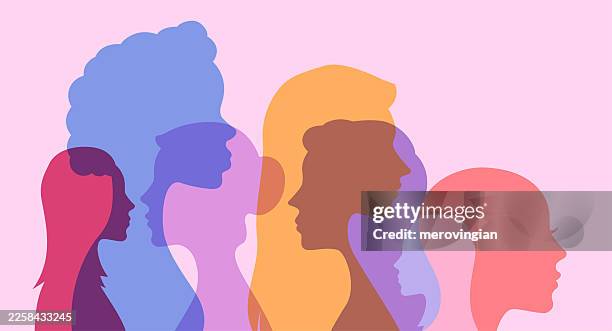 silhouette figures of women overlapping in different cultures - respect stock illustrations